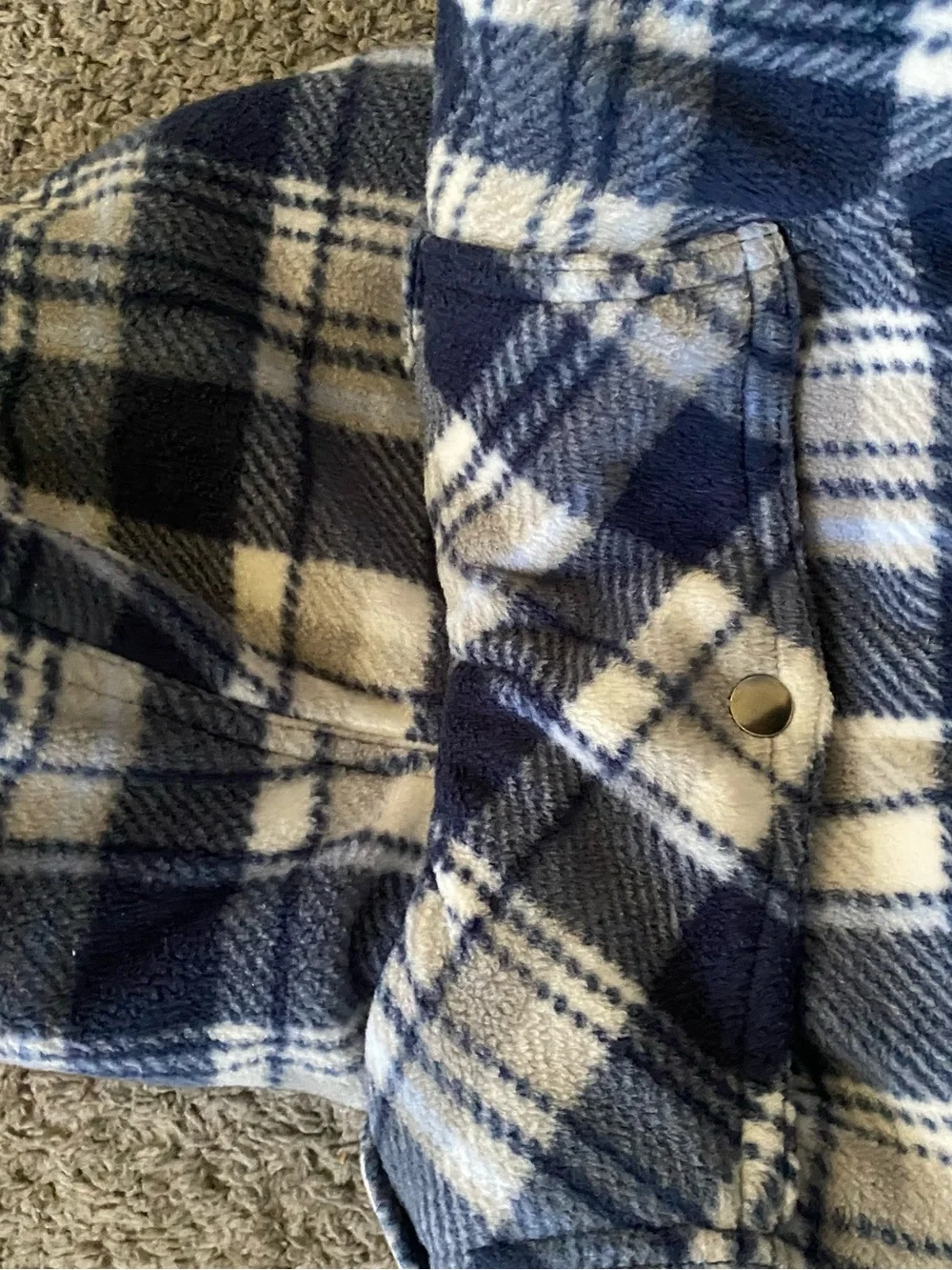 12M First Impressions Navy and White Plaid Hooded Footed One-Piece Fleece jacket